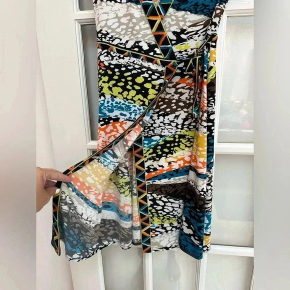 BCBGMAXAZRIA Y2K Daly Multicolor Leopard Wrap Dress Women’s Size XS - Picture 6 of 12